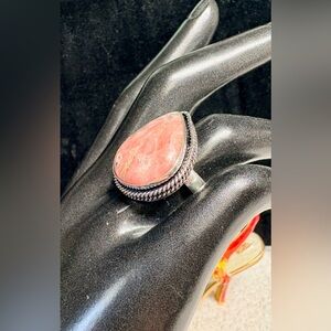Elegant Pink Rhodochrosite Gemstone Ethnic Handmade Ring Jewelry Gift, Size-7.75